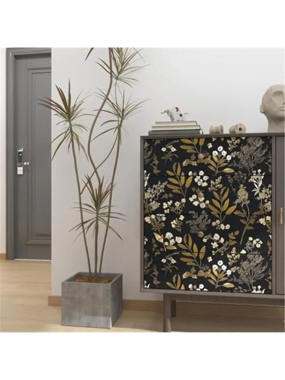 Peel & Stick Wallpaper Black Gold Floral Removable Vintage Contact Paper 48 SqFt